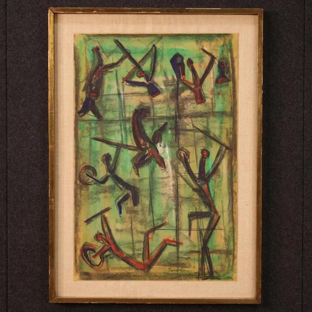 Italian drawing from the second half of the 20th century. Framework mixed media on paper depicting an abstract subject...