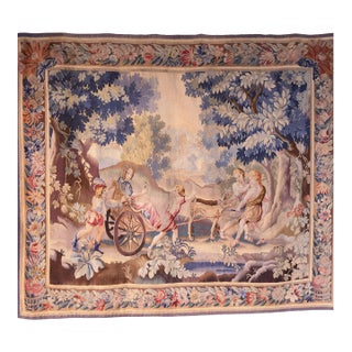Mid-19th Century French Aubusson Pastoral Wall Tapestry With Floral Border For Sale