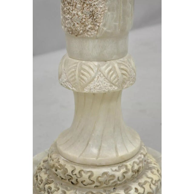 Stone Vintage Chinese Wiseman Carved Alabaster Figural Pedestal Plant Stand For Sale - Image 7 of 12