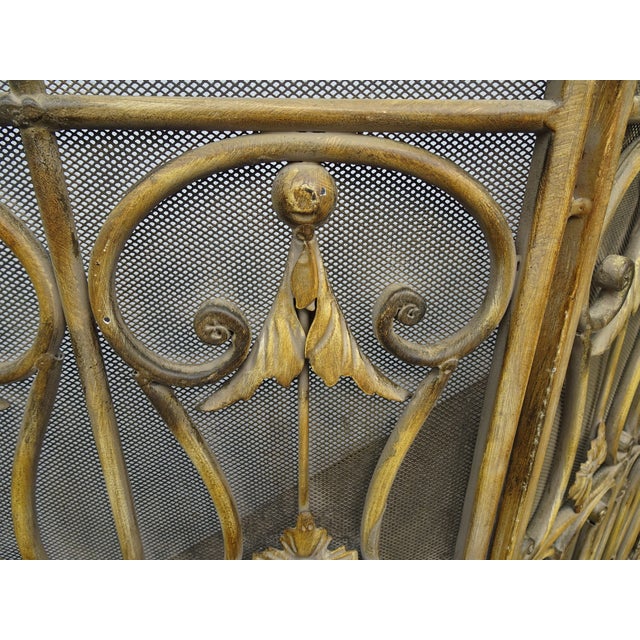 Vintage French Country Yellow Ornate Three Panel Fireplace Screen For Sale - Image 10 of 18