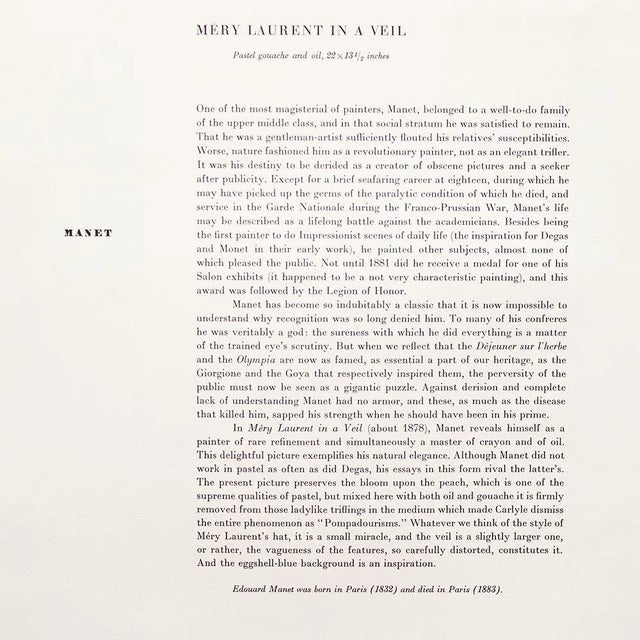 1950s After Edouard Manet "Mery Laurent in a Veil", First Edition Swiss Full-Color Print For Sale In Dallas - Image 6 of 9