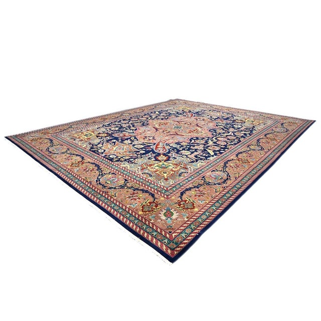 1940s Antique Persian Tabriz Wool 10X13 Navy, Rose, Rust & Ivory Handmade Area Rug #1140102 For Sale - Image 5 of 9