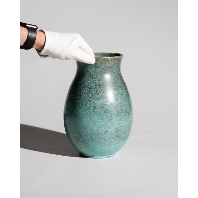 Ceramic Art Deco Bauhaus Studio Stoneware Vases in Turquoise Reduction Glaze by Richard Uhlemeyer, Germany, 1940s, Set of 2 For Sale - Image 7 of 18