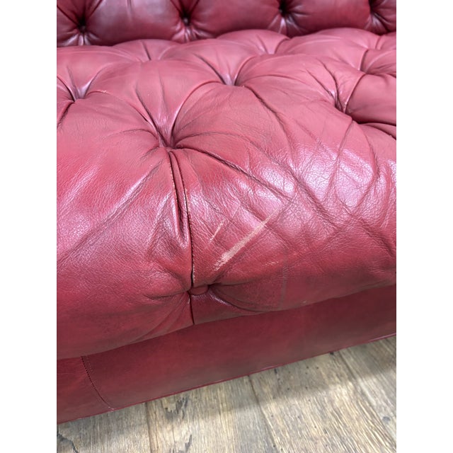 Vintage Ethan Allen Tufted Oxblood Red Leather Chesterfield Sofa For Sale In Kansas City - Image 6 of 16