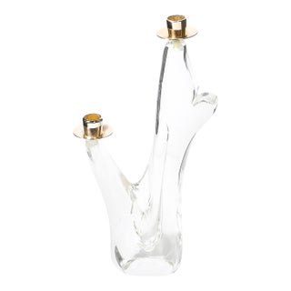 Mid-Century Amorphic Crystal & Brass Two Arm Candelabra Signed Schneider For Sale