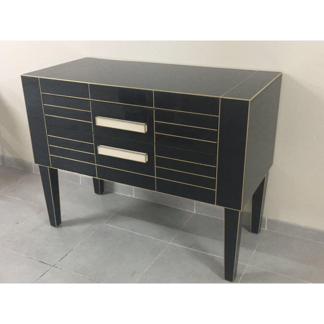 Modern Chest of Drawers in Black Mirror With Ivory Glass Handle For Sale - Image 3 of 9