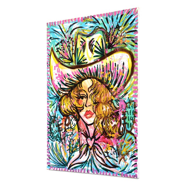 Abstract Cactus Queen - Original Contemporary Western Cowgirl Figurative Acrylic Painting For Sale - Image 3 of 9