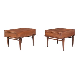 Mid-Century Modern Sculptural Walnut Nightstands / Side Tables, 1960s For Sale