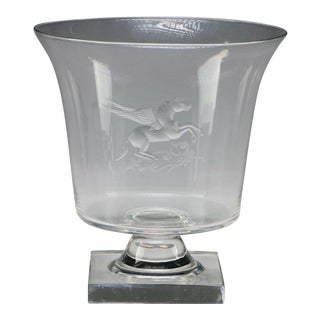 Vintage Crystal Etched ‘Pegasus’ Large Clear Crystal Urn Vase -Steuben INSPIRED-Provenance For Sale