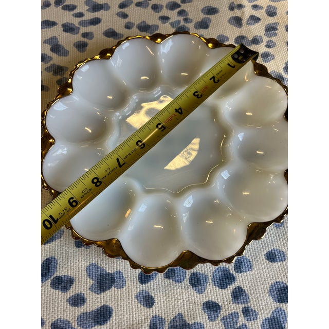 1970s Milk Glass Gold Rimmed Deviled Egg Platter For Sale In Atlanta - Image 6 of 10