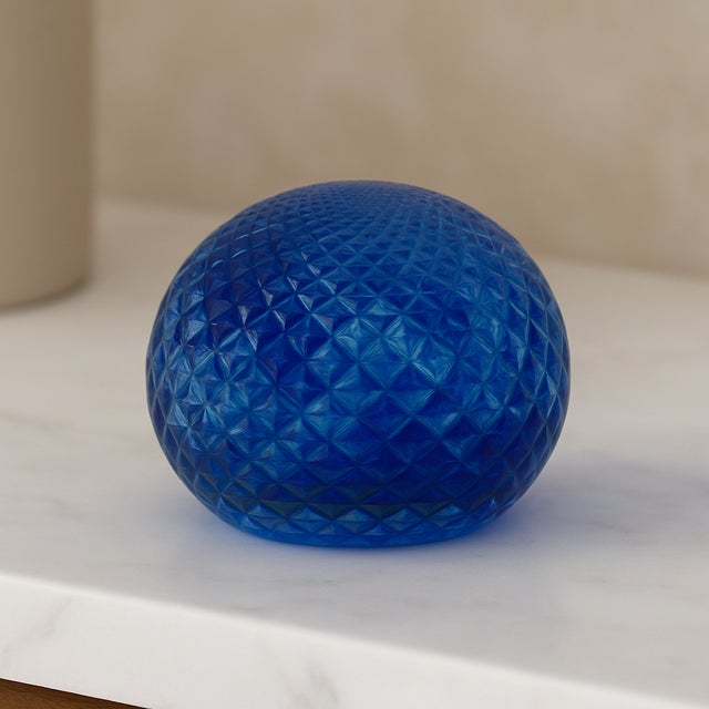 Vintage Handblown Cobalt Blue Cut Glass Paperweight, Signed & Dated 2002 For Sale - Image 11 of 11