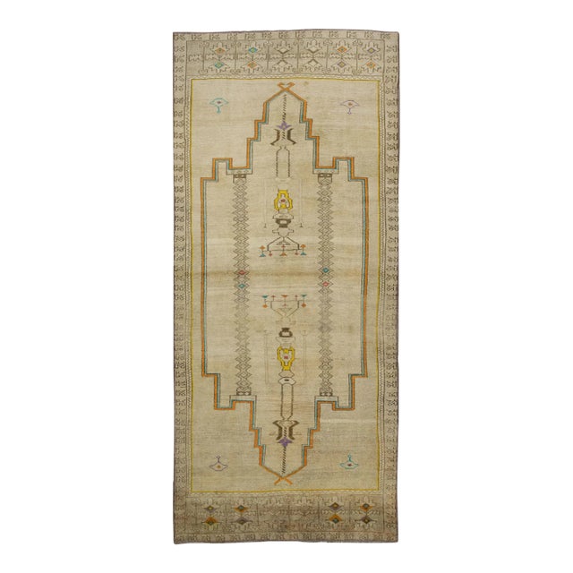 1960s Tan Multicolor Vintage Turkish Rug 3'8" X 8'2" For Sale