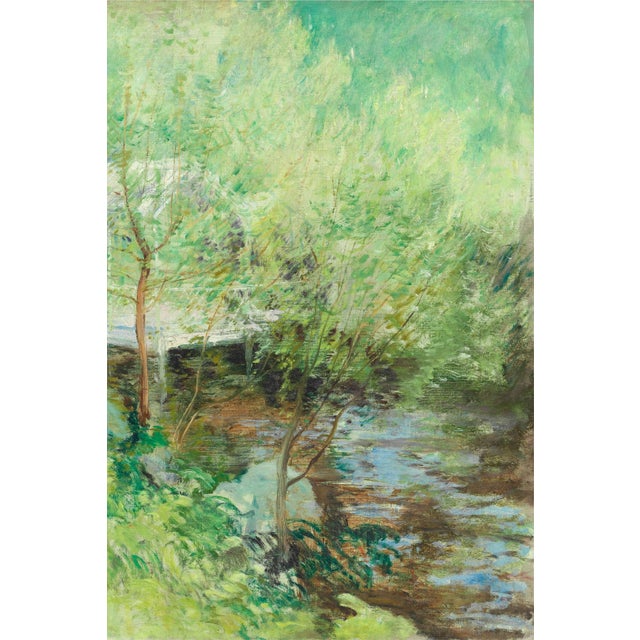 Vintage Impressionist Landscape Art Print – The White Bridge by Twachtman, 12" X 12" For Sale In Buffalo - Image 6 of 7