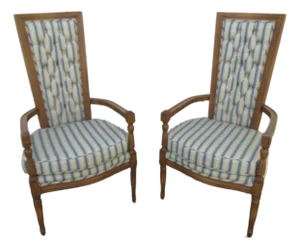 French Tall Side Livingroom Fireplace Accent Chairs a Pair 6106