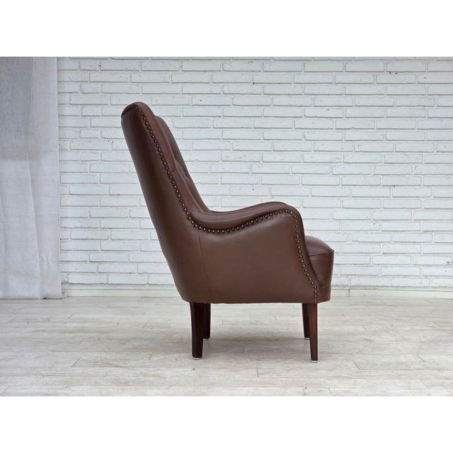 Danish Armchair in Brown Furniture Leather, 1970s For Sale - Image 11 of 18
