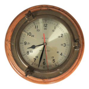 Vintage Brass and Wood Quartz Porthole Ship’s Clock