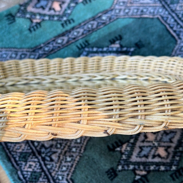 Vintage Petite Natural Woven Wicker Rattan Oval Mirror From Hong Kong For Sale In Philadelphia - Image 6 of 9