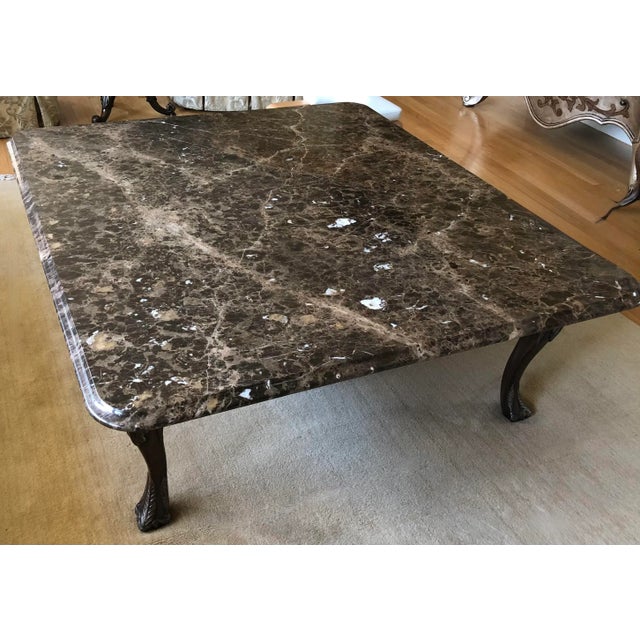 Henredon Henredon Carved Wood Cocktail Table With Marble Top For Sale - Image 4 of 17