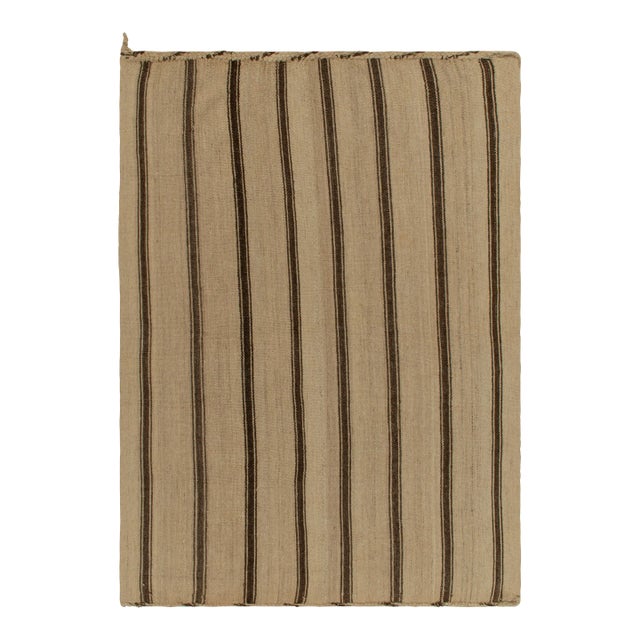 Handwoven Vintage Kilim Beige-Brown Stripe Patterns For Sale