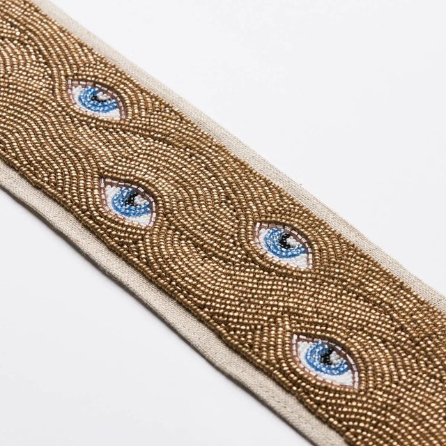 Contemporary Schumacher Mind's Eye Beaded Tape in Blue & Gold For Sale - Image 3 of 4