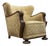 Vintage Swedish Wingback Chair with Golden Velvet and Carved Oak Armrests, 1920s For Sale