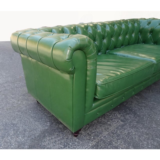 Vintage Chesterfield Sofa Green Tufted Leather Couch For Sale - Image 10 of 12