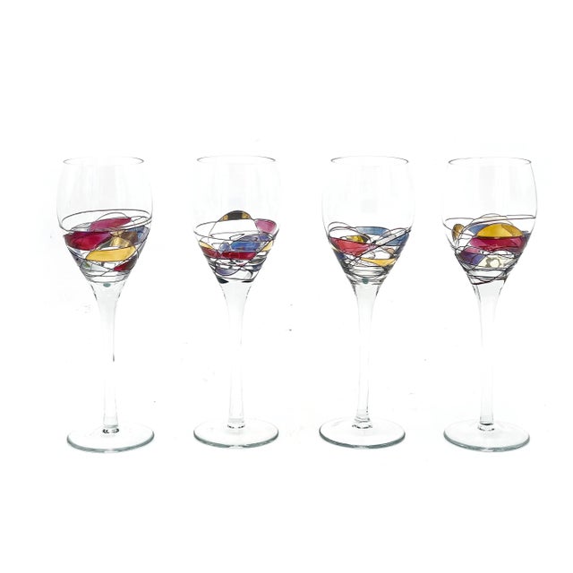Vintage Tall Hand Painted Mosaic Colored Crystal Goblets - Set of 4 For Sale - Image 4 of 4