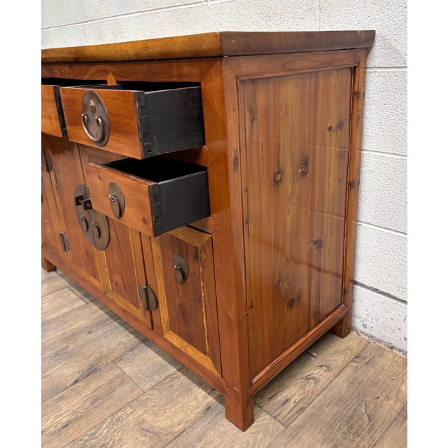 Vintage Qing Style Chinese Elm Sideboard Buffet Credenza For Sale - Image 9 of 18