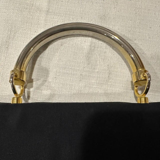 Elegant 1990s Black Fabric, Brass and Chromed Metal Hand-Bag by Sergio Rossi For Sale - Image 10 of 11