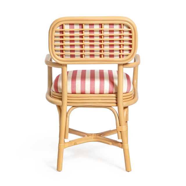 Dorine Striped Performance Linen & Rattan Dining Armchair, Cherry For Sale - Image 9 of 9