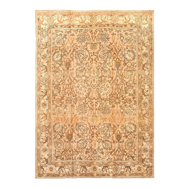 1930s Orange Peach Medallion Antique Persian Tabriz Rug 8'5" X 11'9" Handknotted Wool Carpet For Sale