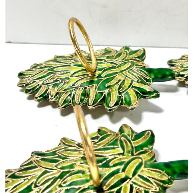 Vintage Cloisonné Christmas Tree Napkin Rings With Golden Pears, Set of 4 For Sale - Image 9 of 9
