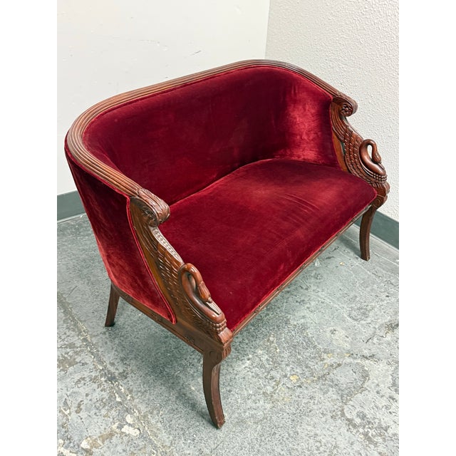 Victorian Laurel Crown Empire Swan Settee For Sale - Image 3 of 12