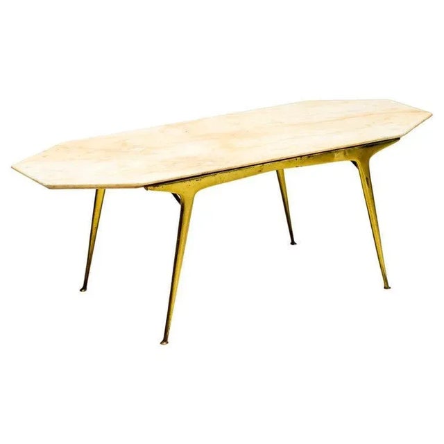 Tan Italian Marble and Brass Coffee Table, 1960s For Sale - Image 8 of 8