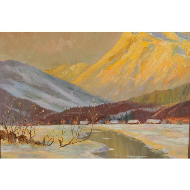 American 20th Century Winter Mountain Town Landscape Original Oil Painting by Ed Hall For Sale In Philadelphia - Image 6 of 13