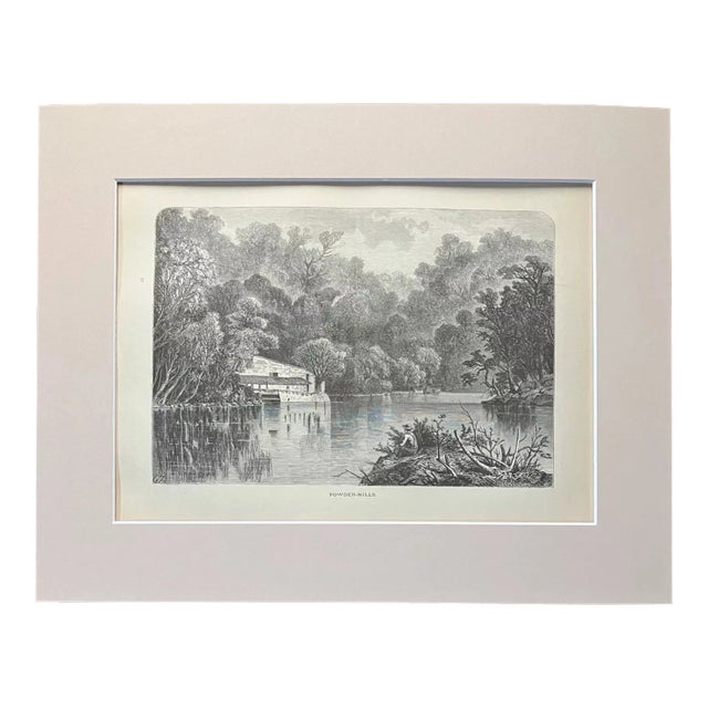 Antique 1874 Wood Engraving "Powder-Mills" PA in Frame-Ready 11x14 Mat For Sale