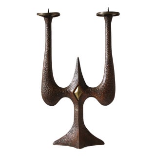 Brutalist Sculptural Bronze Candleholder, 1970s For Sale