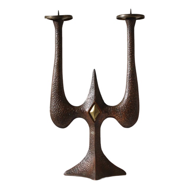 Brutalist Sculptural Bronze Candleholder, 1970s For Sale