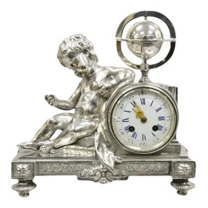 19th Century French Louis XV Silver Plated Bronze Putto Mantel Clock M Franjus Raison & Boyer