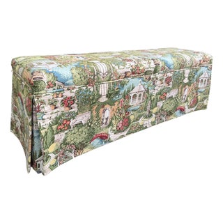 English Garden Skirted Parsons Upholstered Bench For Sale