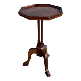 Petite Burled Walnut Octagonal Pedestal Table For Sale