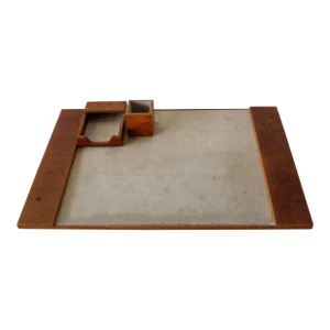 Gucci Style Italian Burl Wood Desk Pad Pen Holder and Notepad Holder, 1970s Vintage