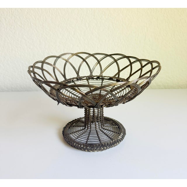 Antique French Fil De Fer Pedestal Basket, Early 20th Century For Sale - Image 9 of 11