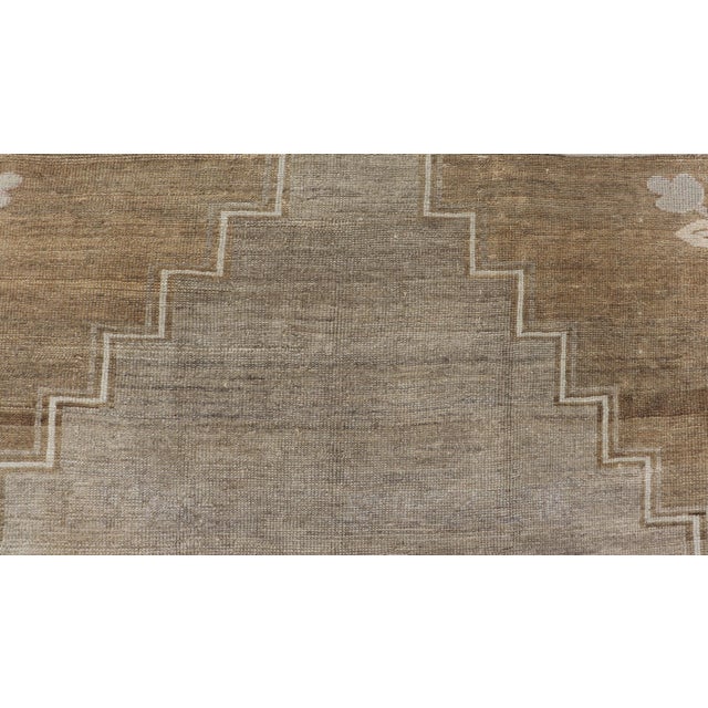 Textile Turkish Vintage Kars Rug in Brown Background With Gray and Hints of Green For Sale - Image 7 of 14