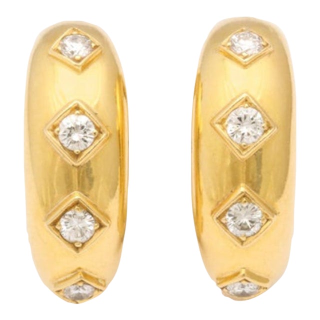 David Webb Gold and Diamond Clip-On With Post Earrings - a Pair of 2 For Sale
