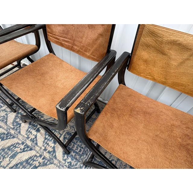 Restoration Hardware 1970s French Director's Dining Chairs | Set of 5 | Chestnut Leather For Sale In Columbus - Image 6 of 17