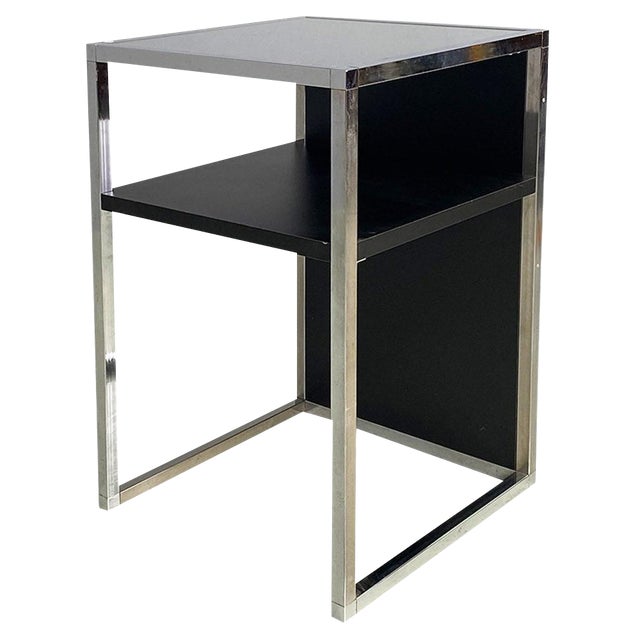 Italian Modern Chromed Steel, Wood and Glass Table, 1990s For Sale