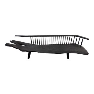 Monumental Live Edge Ebonized Bench With Classic Back For Sale