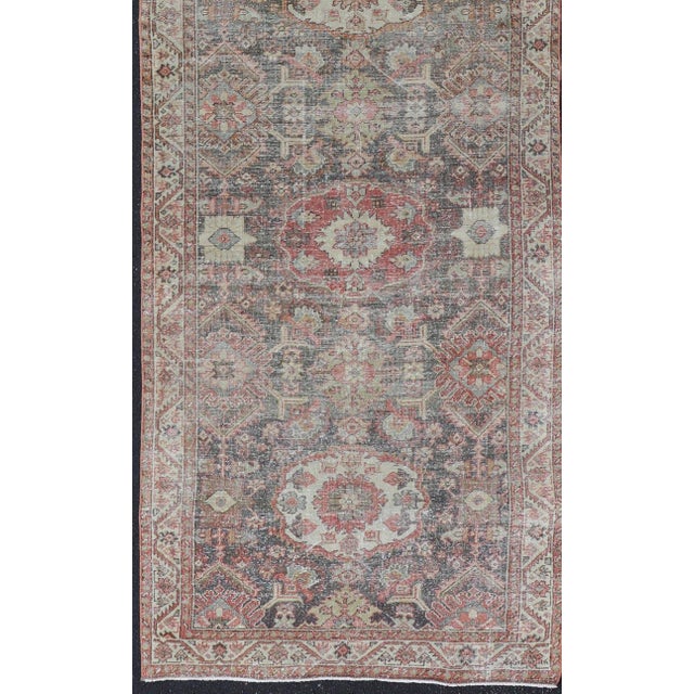 Traditional Antique Persian Sultanabad Gallery With Floral Design in Lt. Blue, Gray & Red For Sale - Image 3 of 13