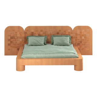 Sally Wood Bed with Marquetry Headboard in Reclaimed Oak by Fred&Juul For Sale
